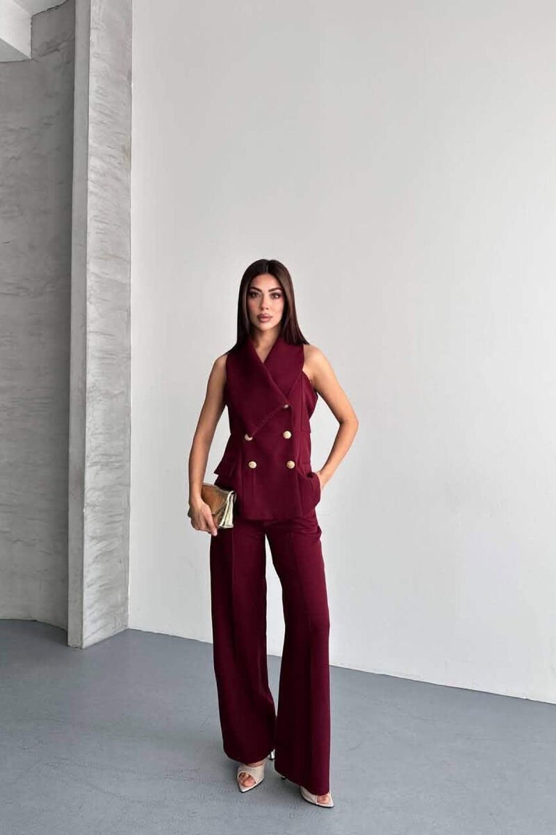 GOLD BUTTONS VEST + TROUSERS WOMAN SET BURGUNDY/VISHNJE - 1