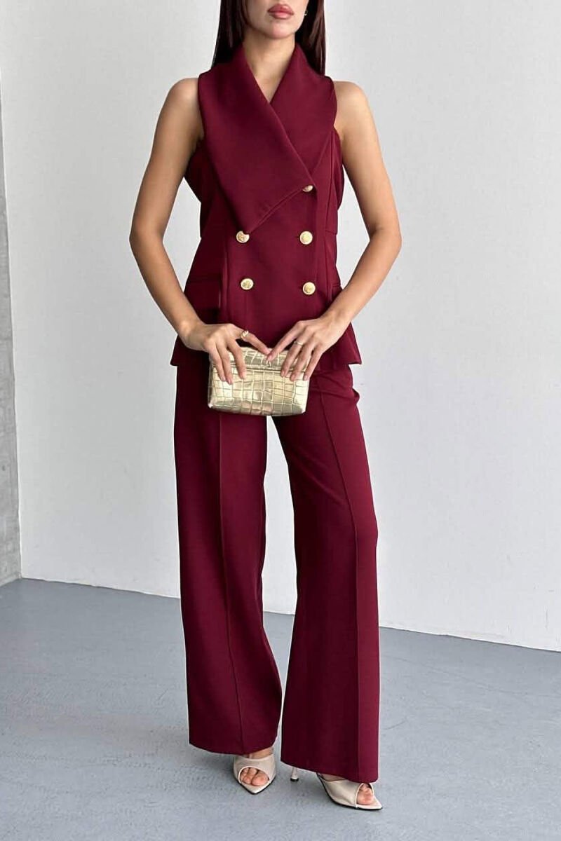 GOLD BUTTONS VEST + TROUSERS WOMAN SET BURGUNDY/VISHNJE - 2