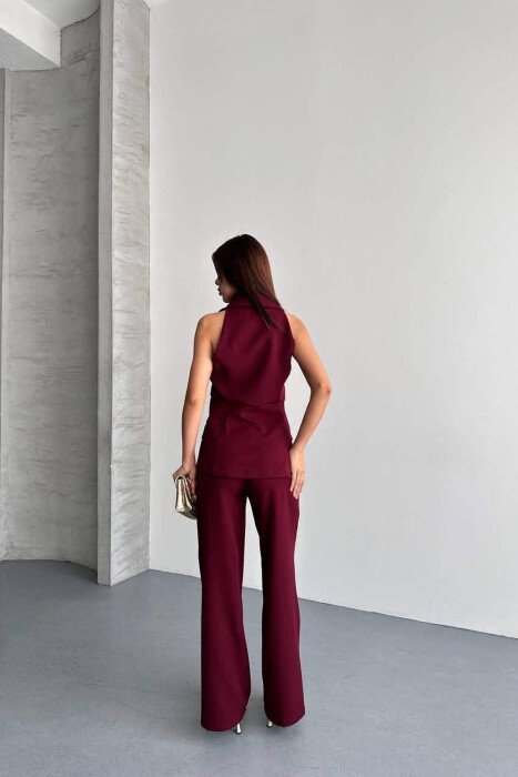 GOLD BUTTONS VEST + TROUSERS WOMAN SET BURGUNDY/VISHNJE - 3