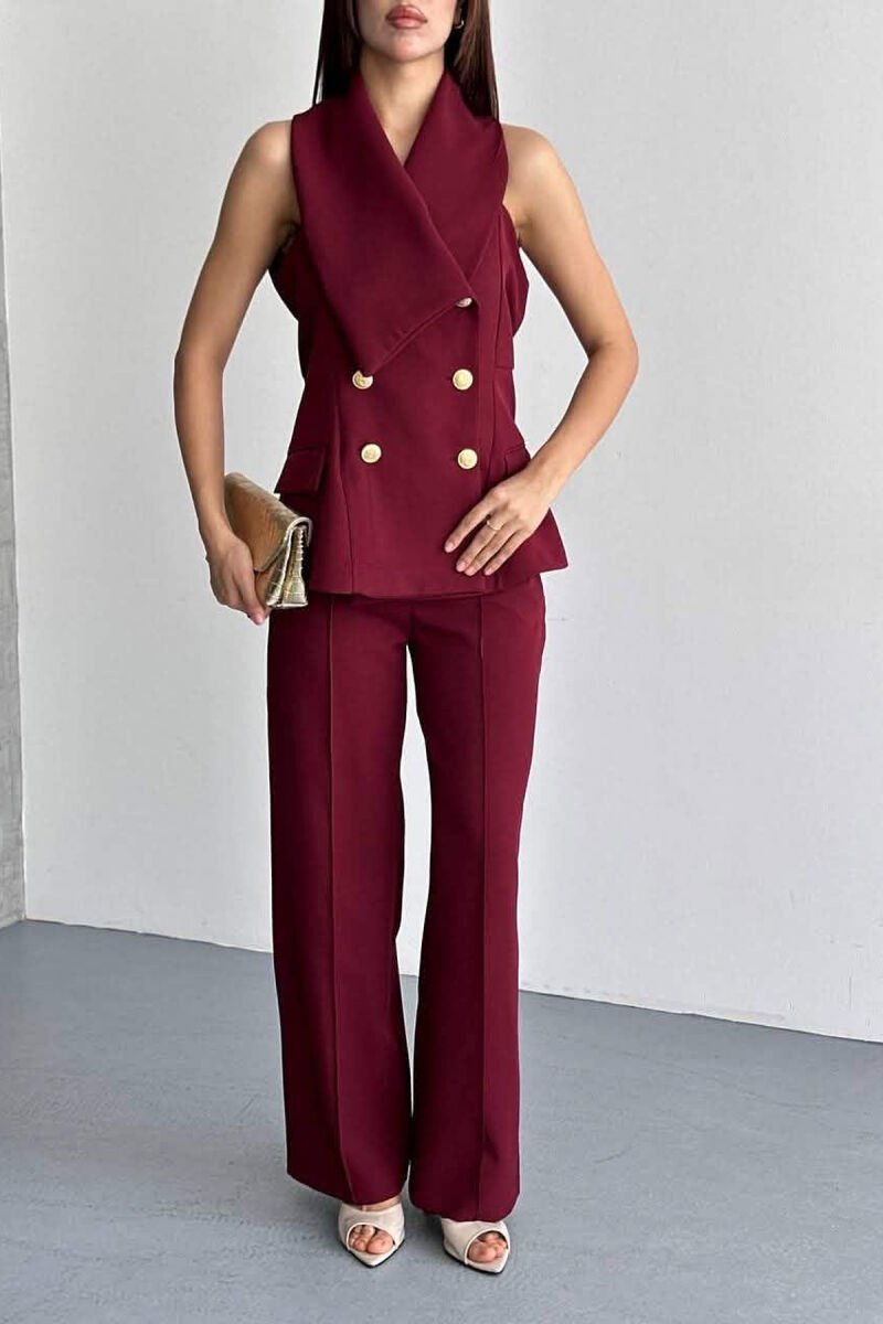 GOLD BUTTONS VEST + TROUSERS WOMAN SET BURGUNDY/VISHNJE - 4