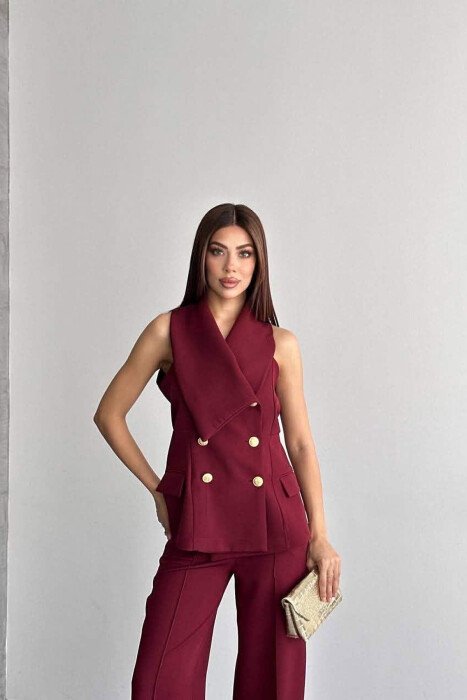 GOLD BUTTONS VEST + TROUSERS WOMAN SET BURGUNDY/VISHNJE - 5