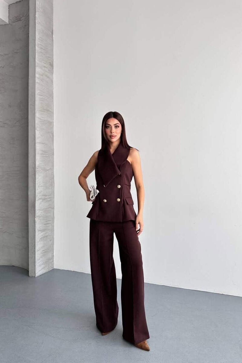 GOLD BUTTONS VEST + TROUSERS WOMAN SET DARK BROWN/KAE - 1