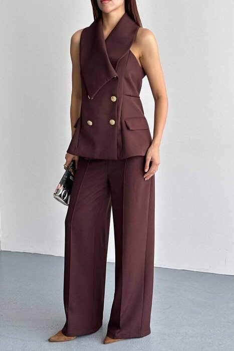 GOLD BUTTONS VEST + TROUSERS WOMAN SET DARK BROWN/KAE - 2