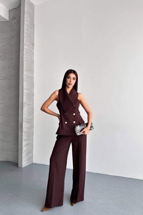 GOLD BUTTONS VEST + TROUSERS WOMAN SET DARK BROWN/KAE - 4