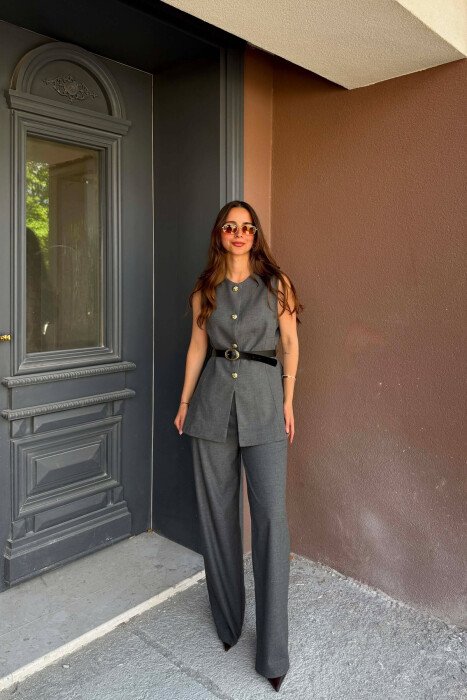 SET JELEK ME KOPSA GOLD+PANTALLONA PER FEMRA NE NGJYRE GRI - KLAUDIO FASHION