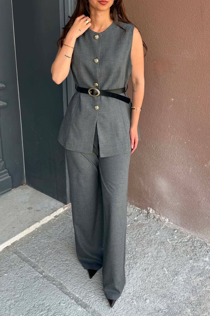 GOLD BUTTONS VEST + TROUSERS WOMAN SET GREY/GRI - 2