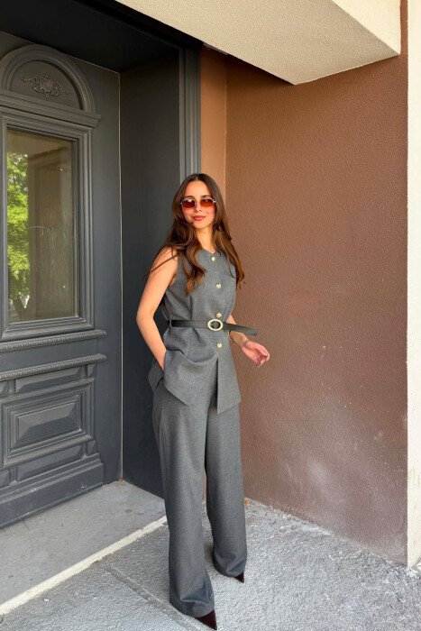 GOLD BUTTONS VEST + TROUSERS WOMAN SET GREY/GRI - 4