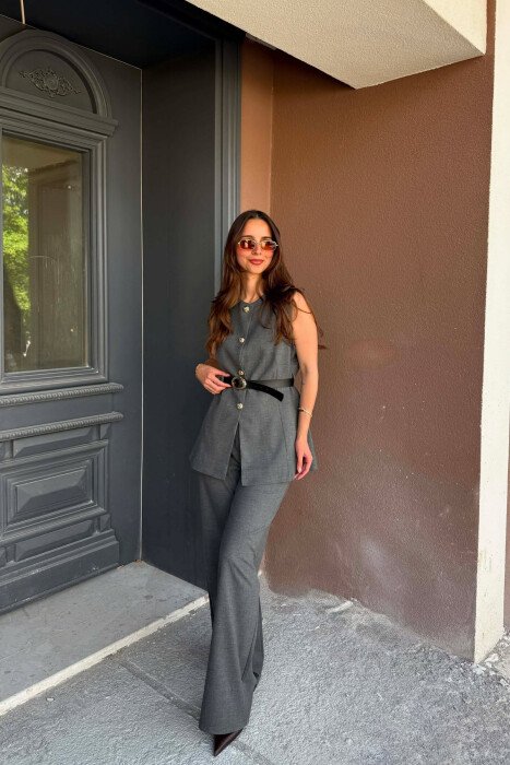 GOLD BUTTONS VEST + TROUSERS WOMAN SET GREY/GRI - 6