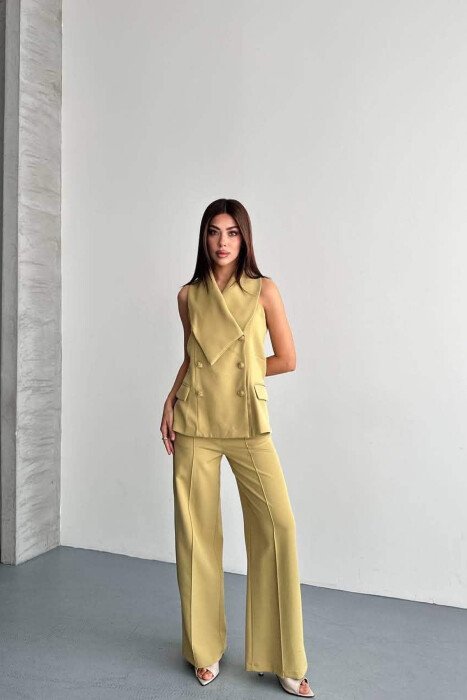 GOLD BUTTONS VEST + TROUSERS WOMAN SET PISTACHIO - 5