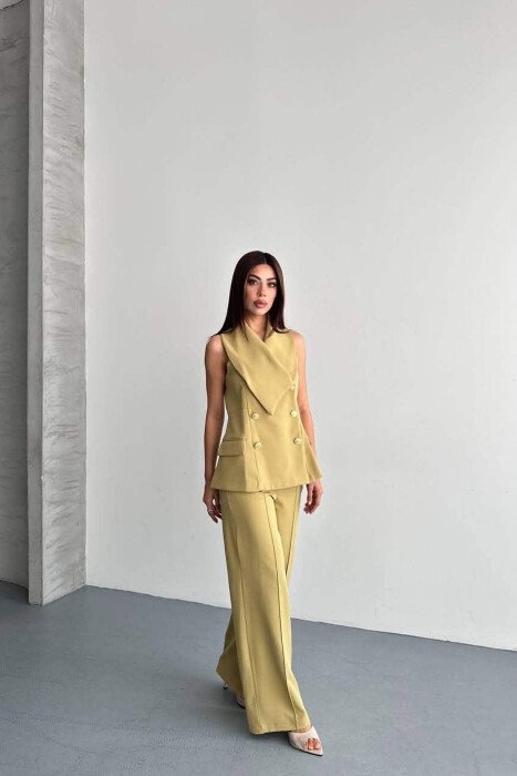 GOLD BUTTONS VEST + TROUSERS WOMAN SET PISTACHIO - 6