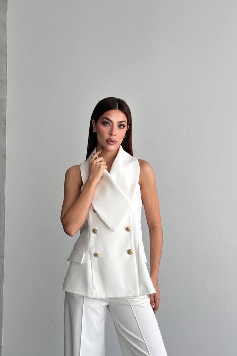 GOLD BUTTONS VEST + TROUSERS WOMAN SET WHITE-E BARDHE - 3