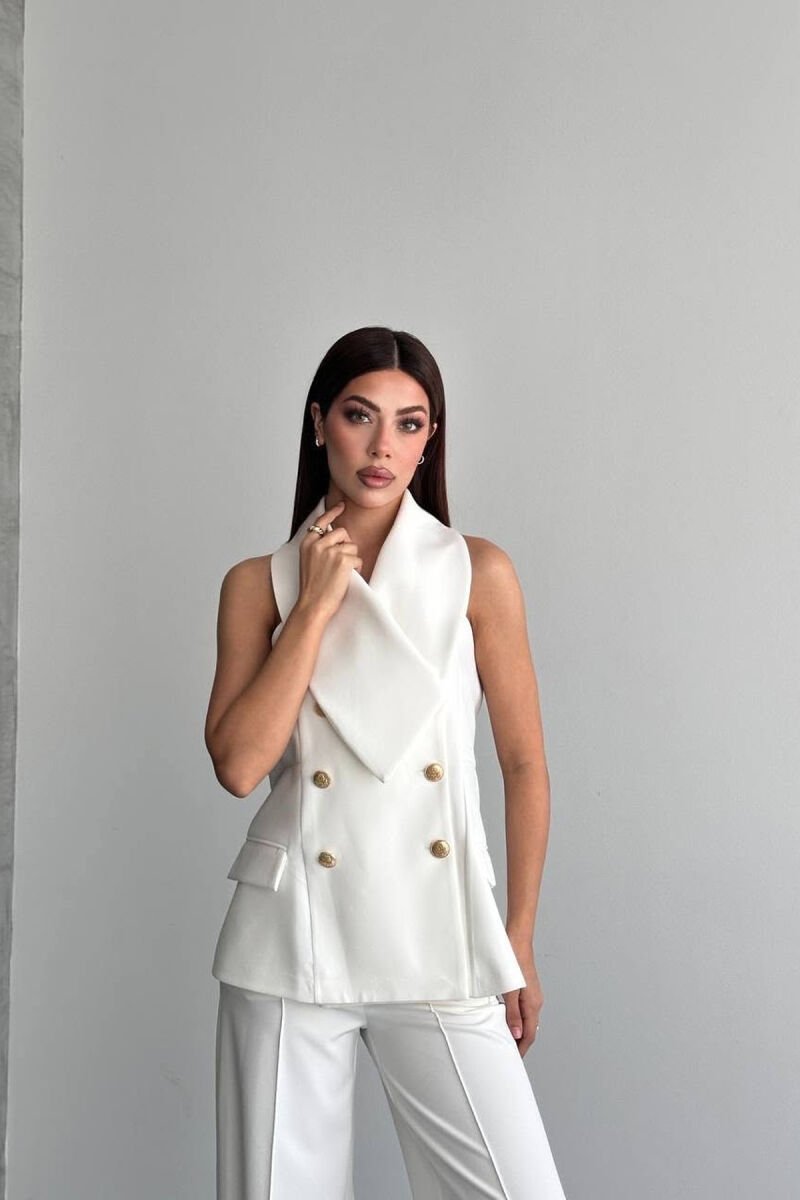GOLD BUTTONS VEST + TROUSERS WOMAN SET WHITE-E BARDHE - 3