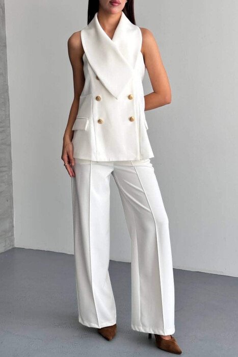 GOLD BUTTONS VEST + TROUSERS WOMAN SET WHITE-E BARDHE - 4