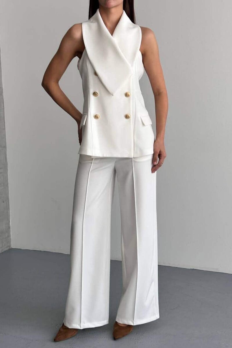 GOLD BUTTONS VEST + TROUSERS WOMAN SET WHITE-E BARDHE - 5
