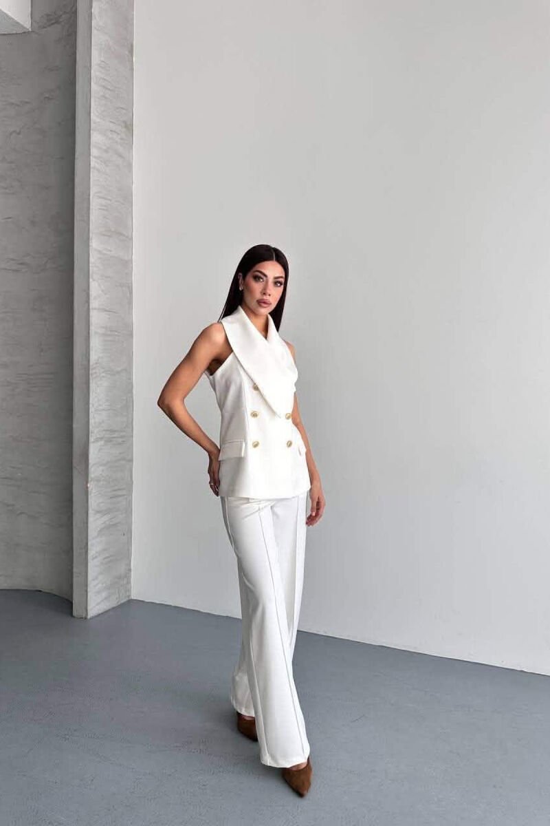GOLD BUTTONS VEST + TROUSERS WOMAN SET WHITE-E BARDHE - 6