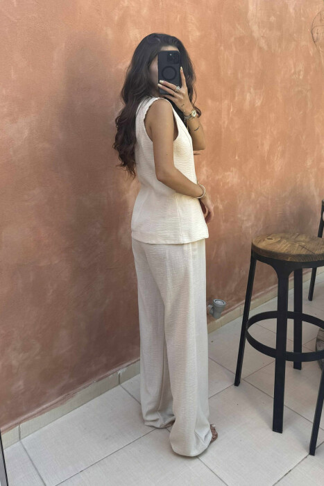 GOLD BUTTONS VEST+TROUSERS WOMEN SET BEIGE/BEZHE - 4