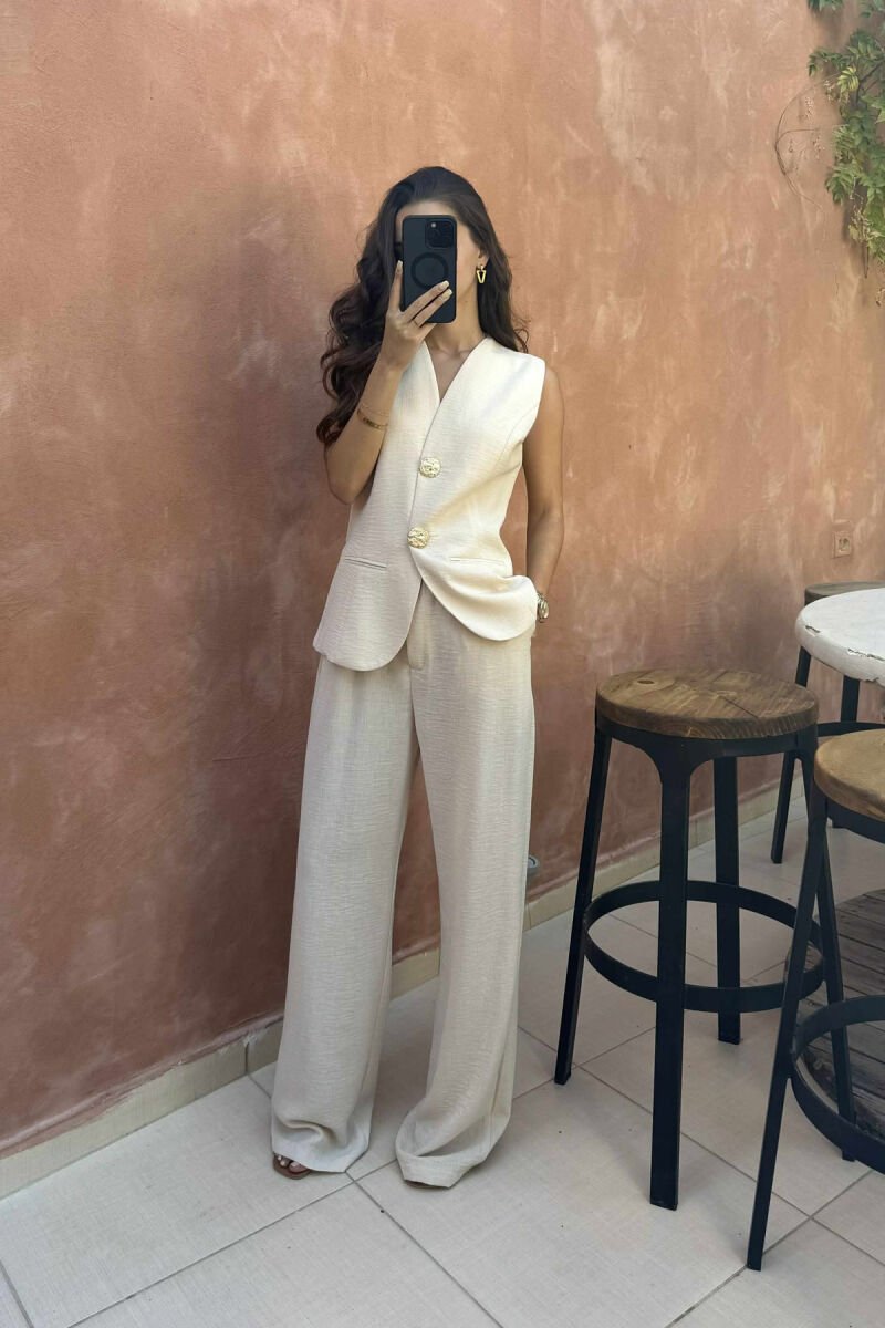 GOLD BUTTONS VEST+TROUSERS WOMEN SET BEIGE/BEZHE - 1