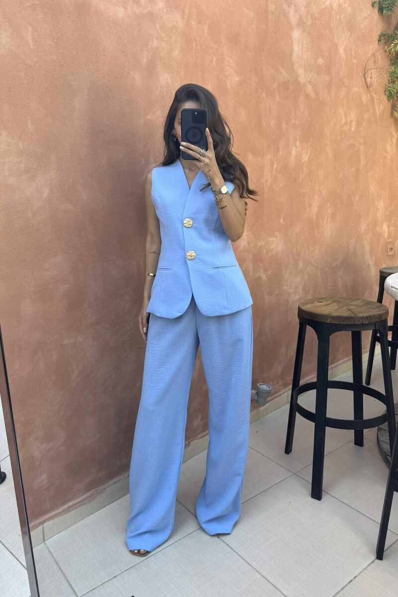 GOLD BUTTONS VEST+TROUSERS WOMEN SET LIGHTBLUE/BZ - 2