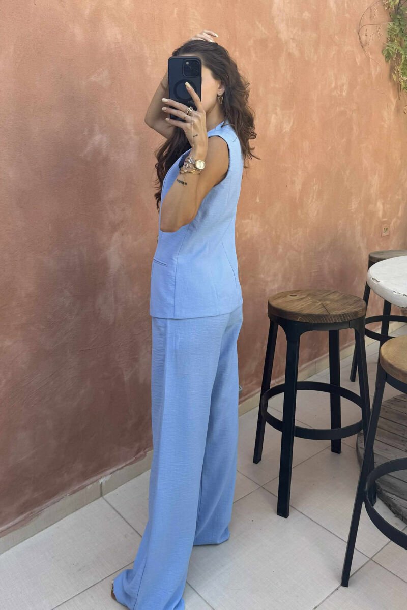 GOLD BUTTONS VEST+TROUSERS WOMEN SET LIGHTBLUE/BZ - 4