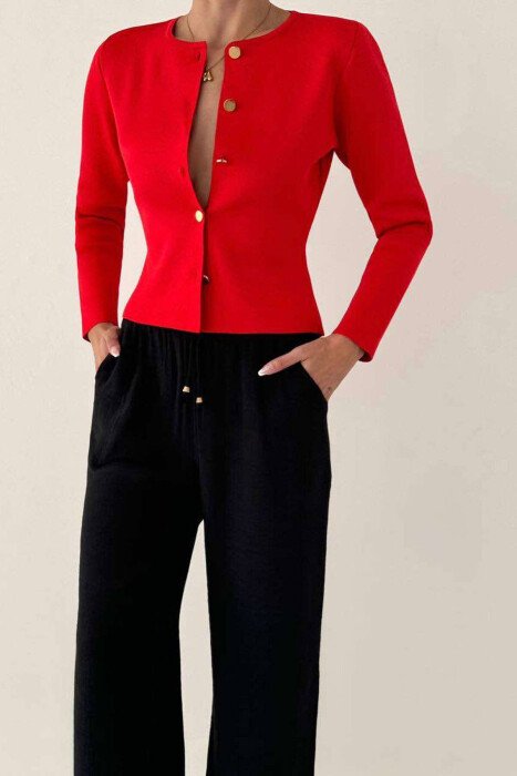 GOLD BUTTONS WOMAN CARDIGAN RED/E KUQE - KLAUDIO FASHION