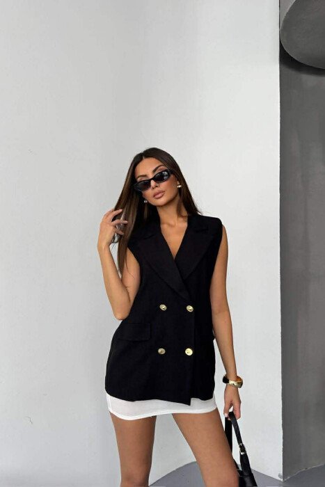 GOLD BUTTONS WOMAN VEST BLACK/ E ZEZE 