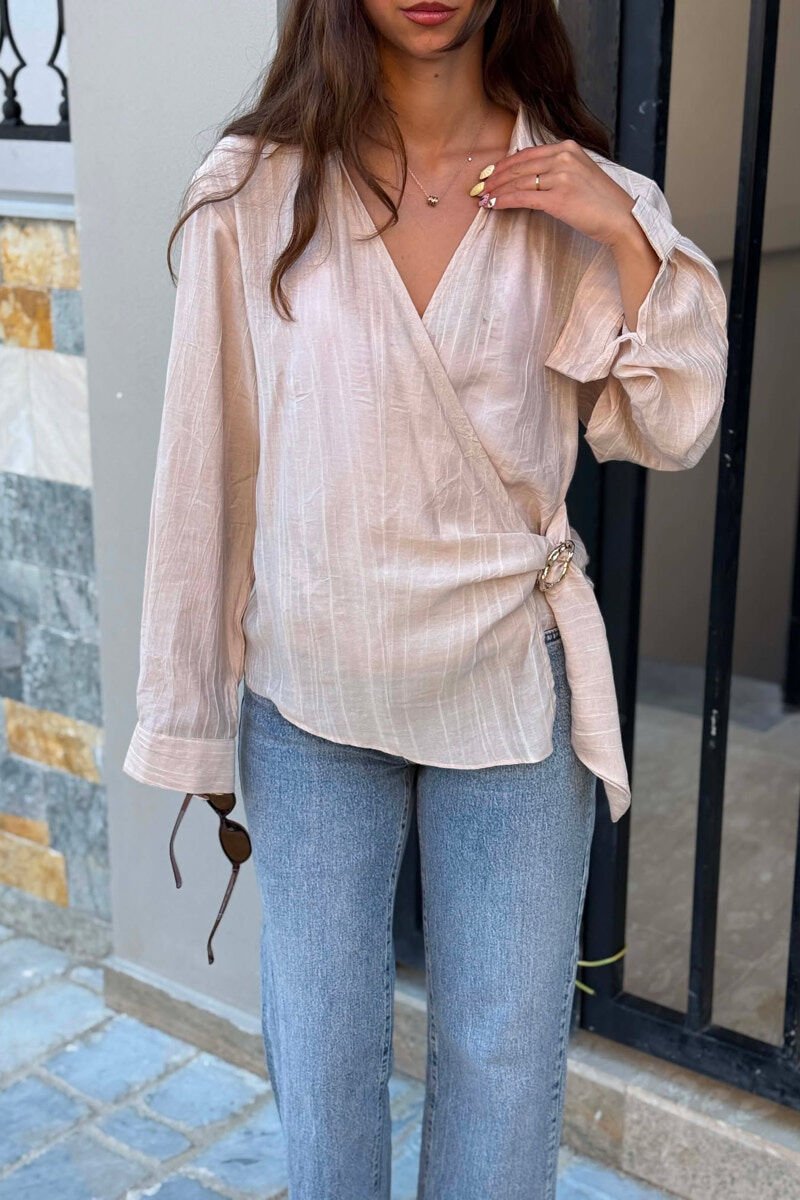GOLD DETAIL LACING WOMAN SHIRT BEIGE/BEZHE - 3