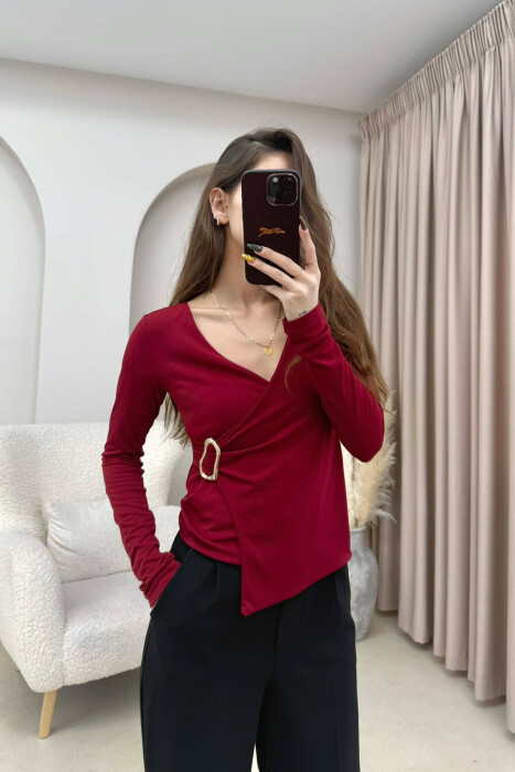 GOLD DETAIL ONE COLOR WOMEN SWEATSHIRT BURGUNDY/VISHNJE 