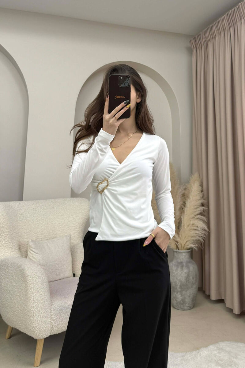 GOLD DETAIL ONE COLOR WOMEN SWEATSHIRT WHITE-E BARDHE - 2