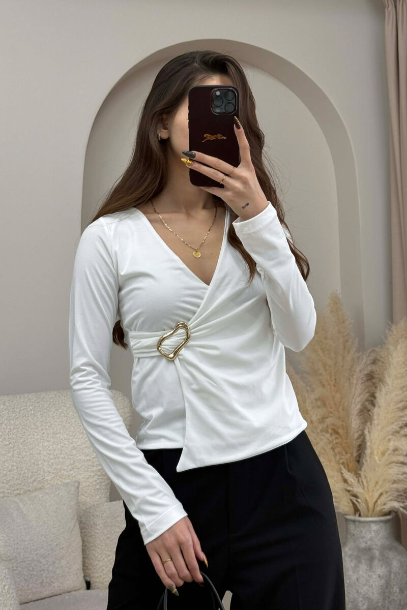 GOLD DETAIL ONE COLOR WOMEN SWEATSHIRT WHITE-E BARDHE - 3