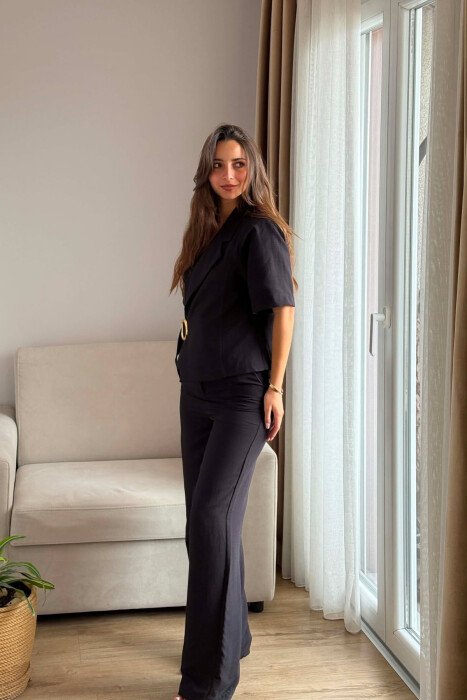 GOLD DETAIL SHORT SLEEVE JACKET + TROUSERS WOMAN SET BLACK/ E ZEZE - 2