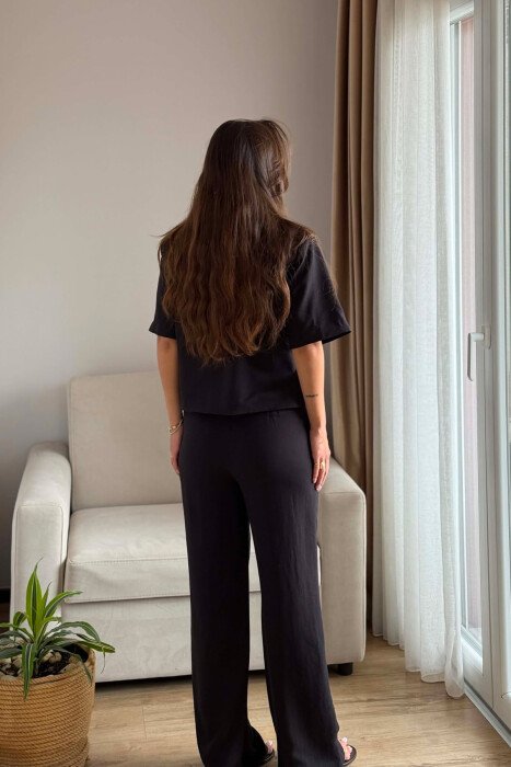 GOLD DETAIL SHORT SLEEVE JACKET + TROUSERS WOMAN SET BLACK/ E ZEZE - 3