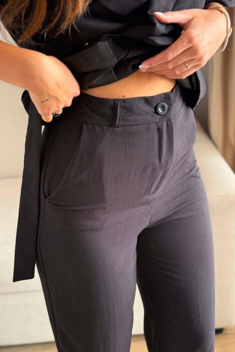 GOLD DETAIL SHORT SLEEVE JACKET + TROUSERS WOMAN SET BLACK/ E ZEZE - 5