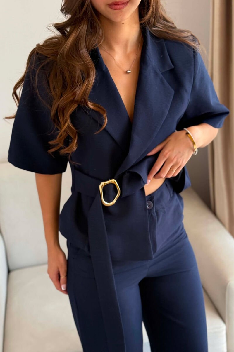 GOLD DETAIL SHORT SLEEVE JACKET + TROUSERS WOMAN SET BLUE/BLU - 4