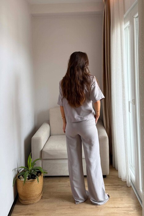 GOLD DETAIL SHORT SLEEVE JACKET + TROUSERS WOMAN SET GREY/GRI - 2