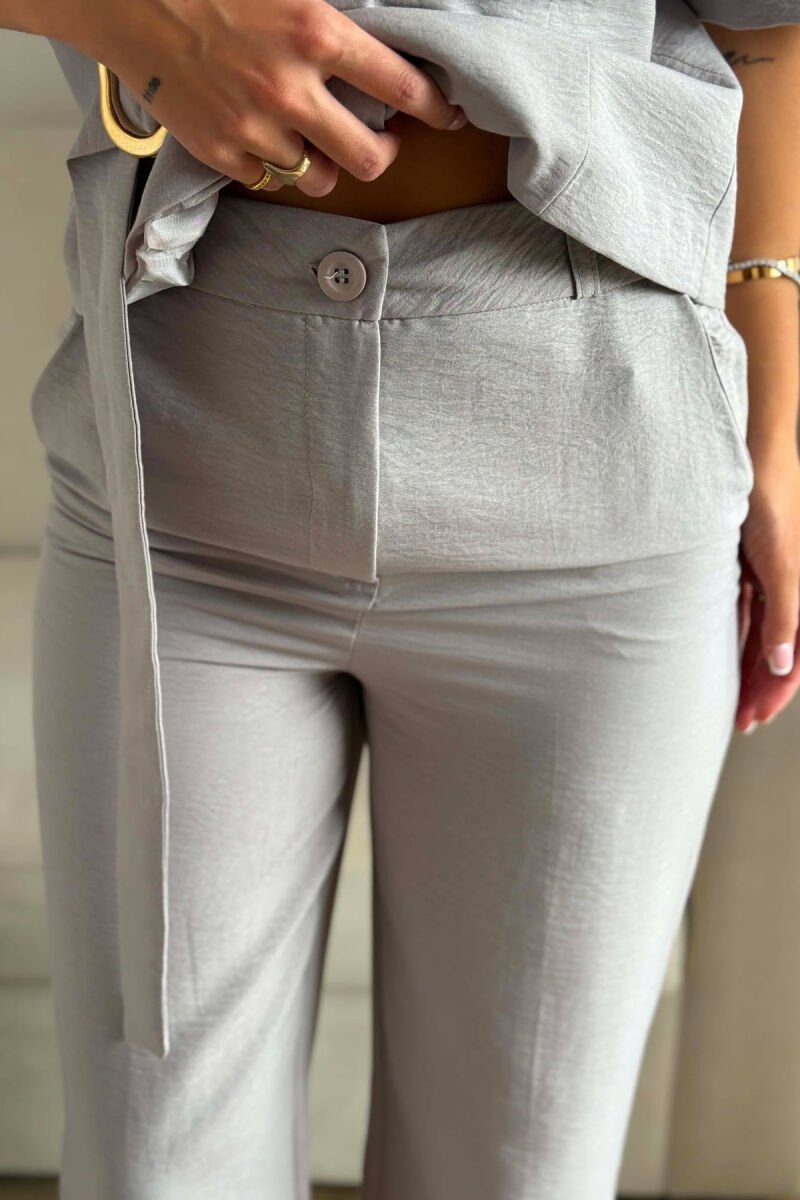 GOLD DETAIL SHORT SLEEVE JACKET + TROUSERS WOMAN SET GREY/GRI - 6