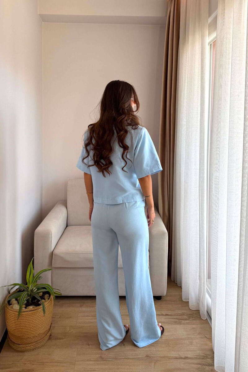 GOLD DETAIL SHORT SLEEVE JACKET + TROUSERS WOMAN SET LIGHTBLUE/BZ - 6