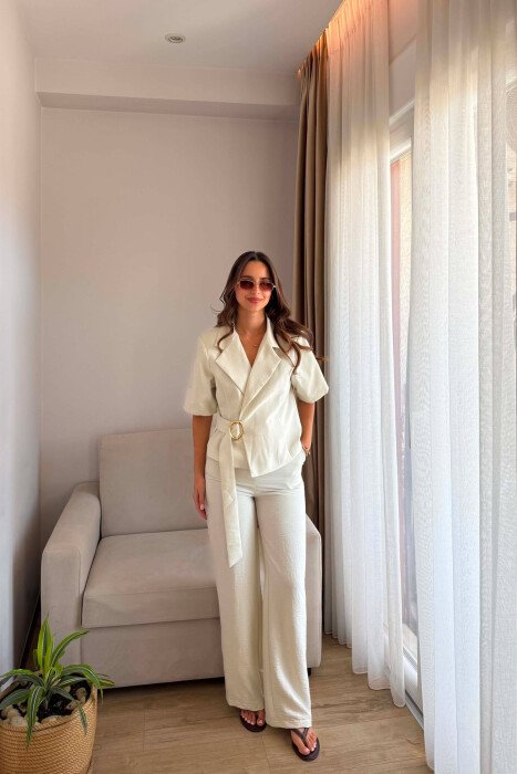 GOLD DETAIL SHORT SLEEVE JACKET + TROUSERS WOMAN SET MINT/MENTE 