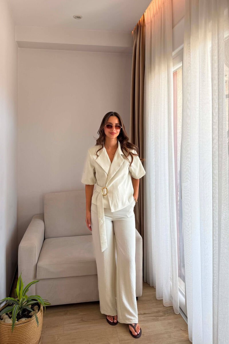GOLD DETAIL SHORT SLEEVE JACKET + TROUSERS WOMAN SET MINT/MENTE - 1