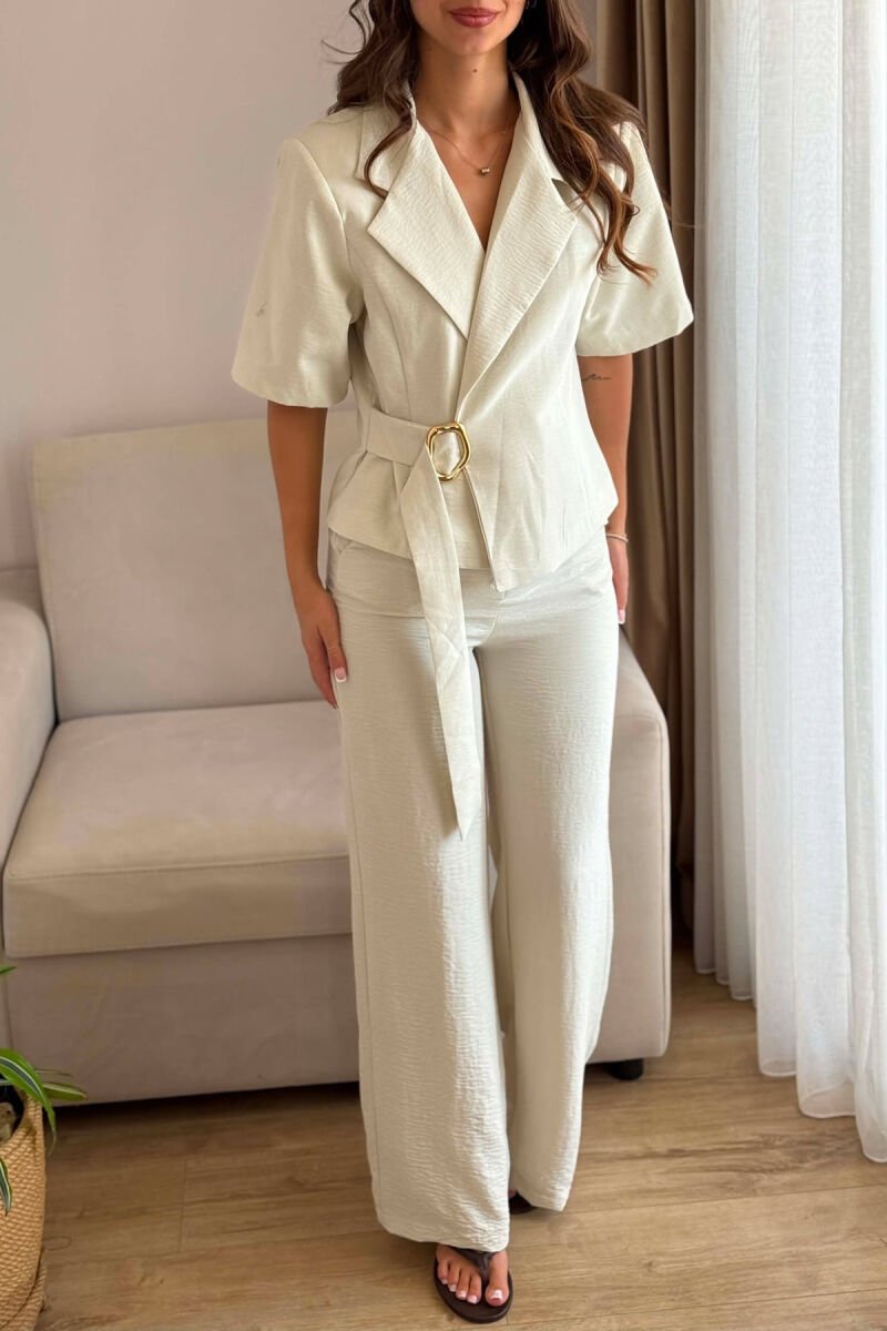 GOLD DETAIL SHORT SLEEVE JACKET + TROUSERS WOMAN SET MINT/MENTE - 3
