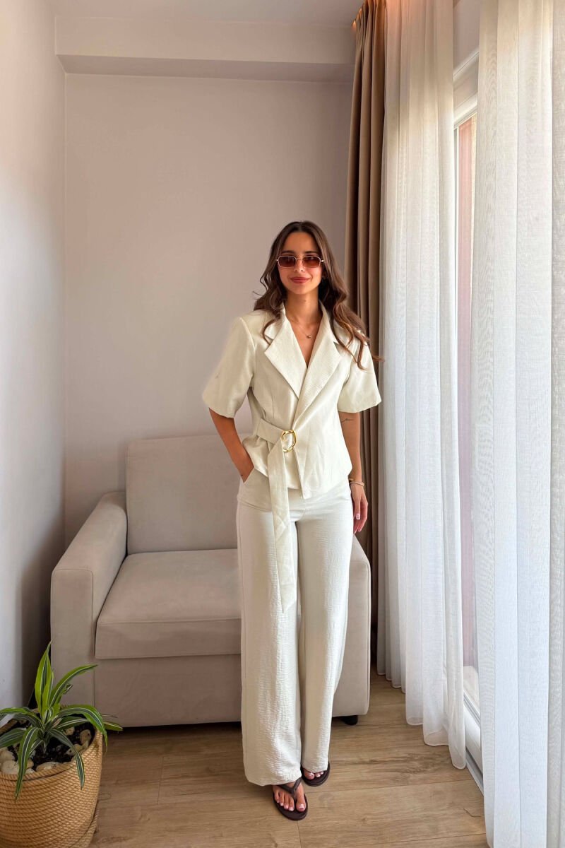 GOLD DETAIL SHORT SLEEVE JACKET + TROUSERS WOMAN SET MINT/MENTE - 6