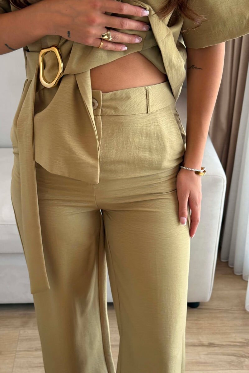 GOLD DETAIL SHORT SLEEVE JACKET + TROUSERS WOMAN SET OLIVE/ULLI - 6