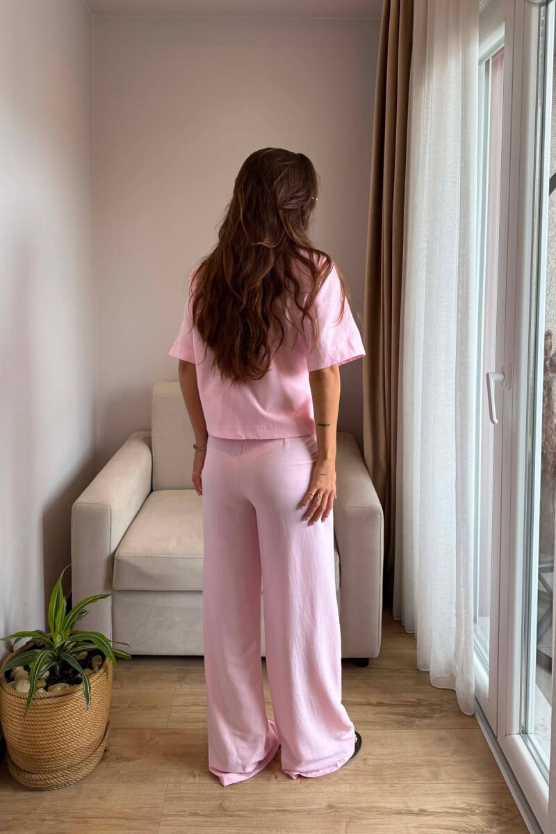 GOLD DETAIL SHORT SLEEVE JACKET + TROUSERS WOMAN SET PINK/ROZE - 2