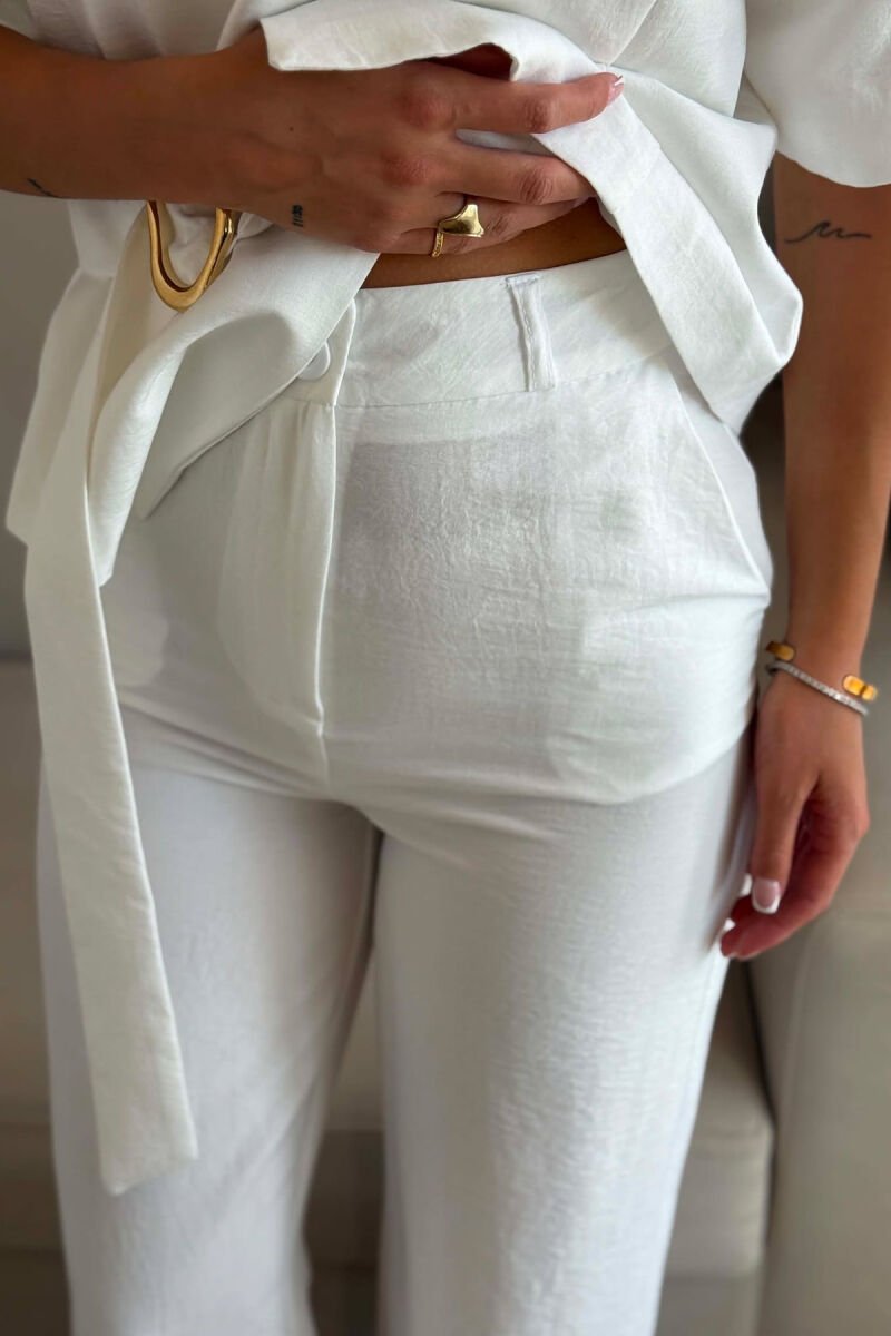 GOLD DETAIL SHORT SLEEVE JACKET + TROUSERS WOMAN SET WHITE-E BARDHE - 6