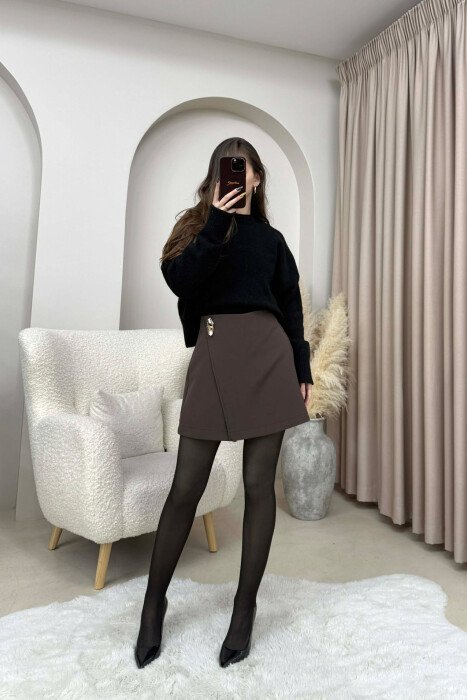 GOLD DETAIL SIMPLE WOMEN SKORT BROWN/KAFE - 2