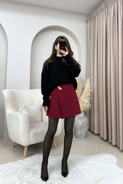 GOLD DETAIL SIMPLE WOMEN SKORT BURGUNDY/VISHNJE - 2