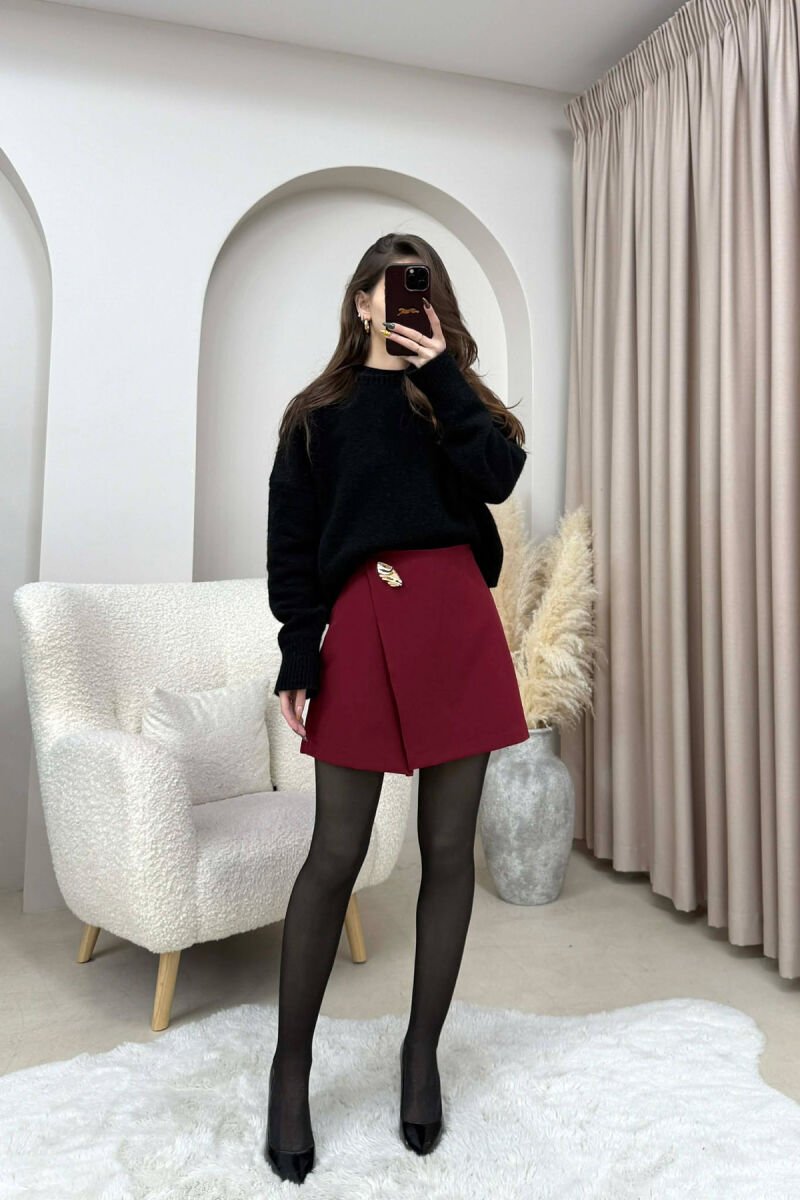 GOLD DETAIL SIMPLE WOMEN SKORT BURGUNDY/VISHNJE - 2