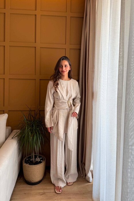 GOLD DETAIL SWEATSHIRT + TROUSERS WOMAN SET BEIGE/BEZHE - 3