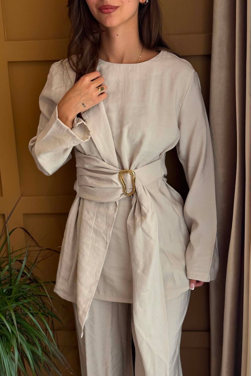 GOLD DETAIL SWEATSHIRT + TROUSERS WOMAN SET BEIGE/BEZHE - 6