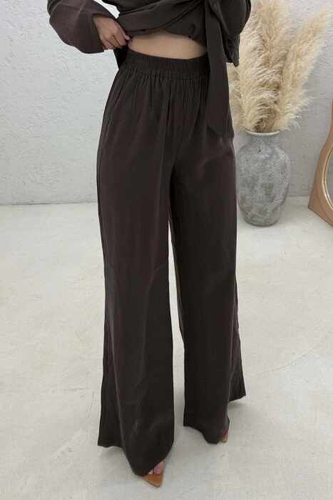 GOLD DETAIL SWEATSHIRT + TROUSERS WOMAN SET BROWN/KAFE - 3
