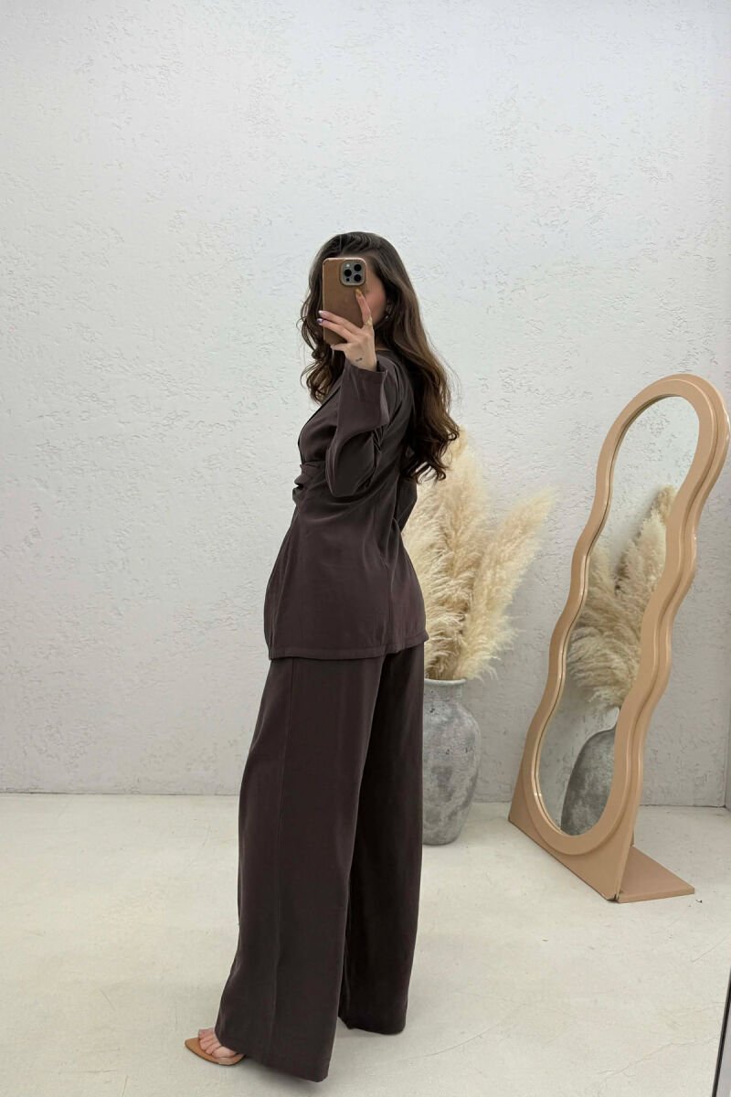 GOLD DETAIL SWEATSHIRT + TROUSERS WOMAN SET BROWN/KAFE - 4